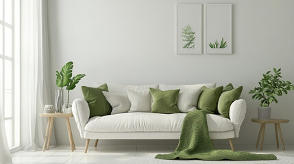 Naklejka premium Best room interior sofa design with the green color, 