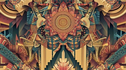 Abstract Art with Geometric Patterns and Ornate Details