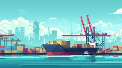 Fototapeta premium Cargo Ship Loading at Port