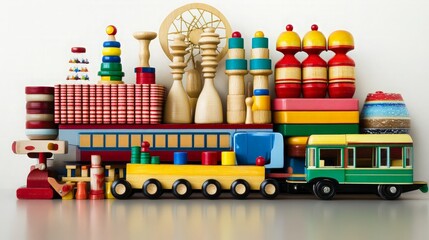A Colorful Arrangement of Vintage Wooden Toys