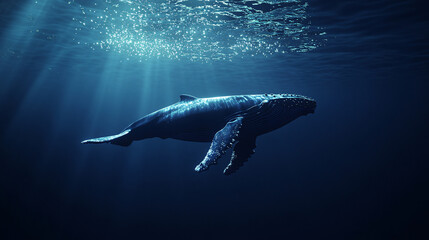 Humpback Whale Silhouette in the Deep Blue Ocean