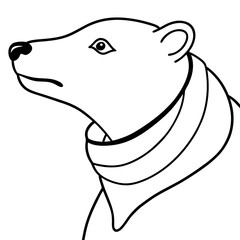 A polar bear in profile, wearing a scarf, using bold yet simple lines for features vector