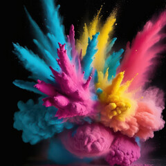 Rainbow texture of colored powder explosion on dark background.