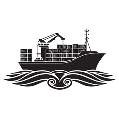 Electric steamer silhouette illustration, Tugboat ship silhouette illustration isolated on white background