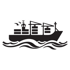 Electric steamer silhouette illustration, Tugboat ship silhouette illustration isolated on white background