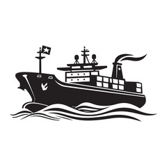 Obraz premium Electric steamer silhouette illustration, Tugboat ship silhouette illustration isolated on white background