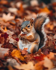 Squirrel Surrounded by Autumn Leaves