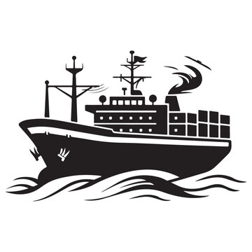 black cargo ship sailing on waves clip art preview