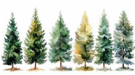 Obraz premium Christmas tree watercolor isolated on white background, Set of greenery Christmas pine tree watercolor 