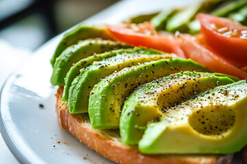 Healthy avocado toasts with rye bread for breakfast or lunch. Vegetarian food. Vegan menu