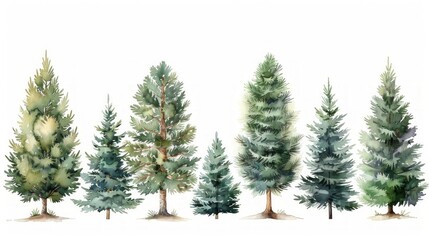 Christmas tree watercolor isolated on white background, Set of greenery Christmas pine tree watercolor 