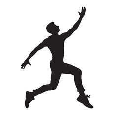 Silhouette of a person jumping in the air vector on a white background