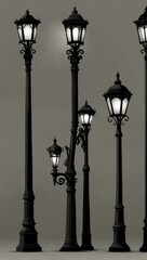 Detailed lamp post vector collection for architectural lighting.