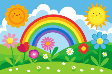 Editable Vector illustration of  bright and cheerful rainbow 