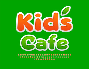 Vector artistic signboard Kids Cafe. Cute Funny Font. Comic style Alphabet Letters and Numbers set.