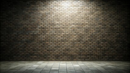 Dark room with tiled flooring and brick wall background for a moody and atmospheric vibe