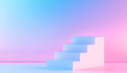 Fototapeta premium A modern, minimalist staircase with a vibrant blue and pink gradient background, ideal for creative and abstract projects.