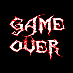 Printgame over text calligraphy party celebration invitation. Vector image on black background. horror zombie text style and scared text