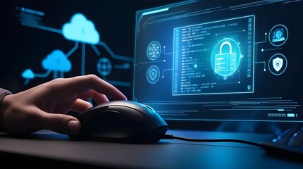 Cybersecurity Concept with Digital Lock and Computer Mouse