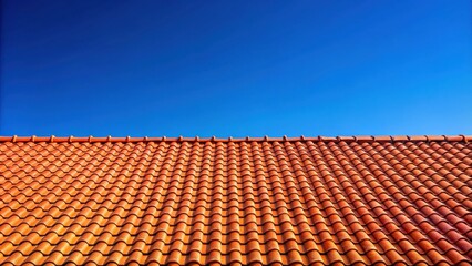 Red tile roof against clear blue sky on a sunny day