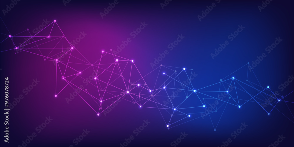 Fototapete Abstract technology background with connecting the dots and lines. Global network connection, internet technology and digital communication concept