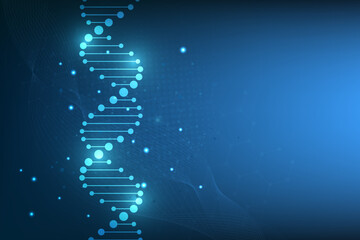Abstract  technology science concept with a DNA molecules and biology vector illustration.DNA blue background. 
