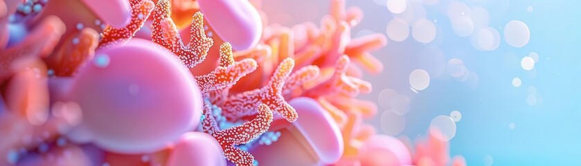 Abstract close-up of pink and orange coral with bokeh background.