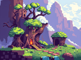 landscape with trees and flowers