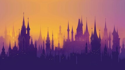 Fototapeta premium Silhouetted Fantasy Cityscape at Dusk