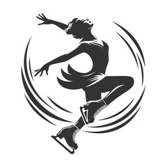 Silhouette of figure skating dancer. Hand drawn black vector artwork.
