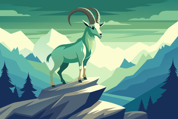 A vector illustration of a mountain goat standing with elegance 