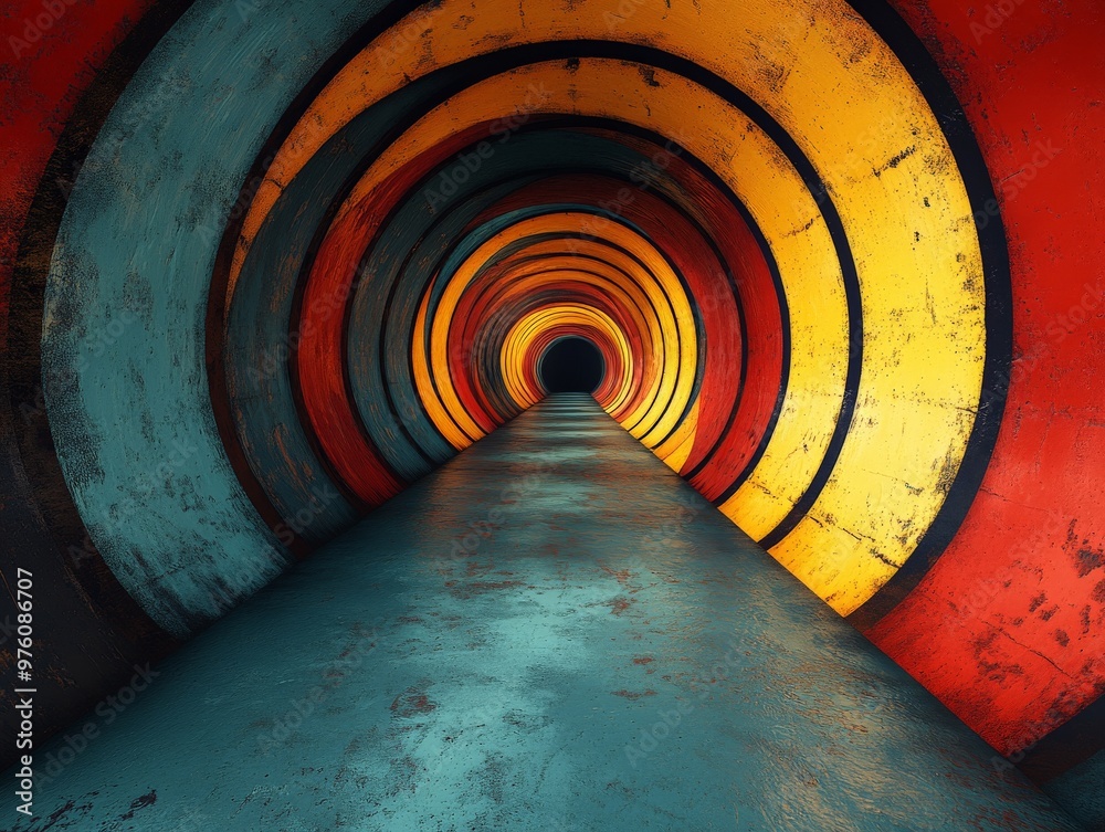 Leinwandbilder this image portrays a mesmerizing tunnel featuring concentric circles in vibrant hues of orange, yel