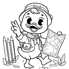 Duck Adventure Coloring Book Illustration Drawing