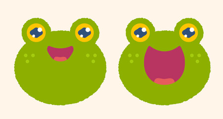 Vector set head of frog in flat style. Cute head of frog for kids.