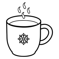 A hot cocoa mug with steam rising from it and a small snowflake pattern on the mug’s surface vector