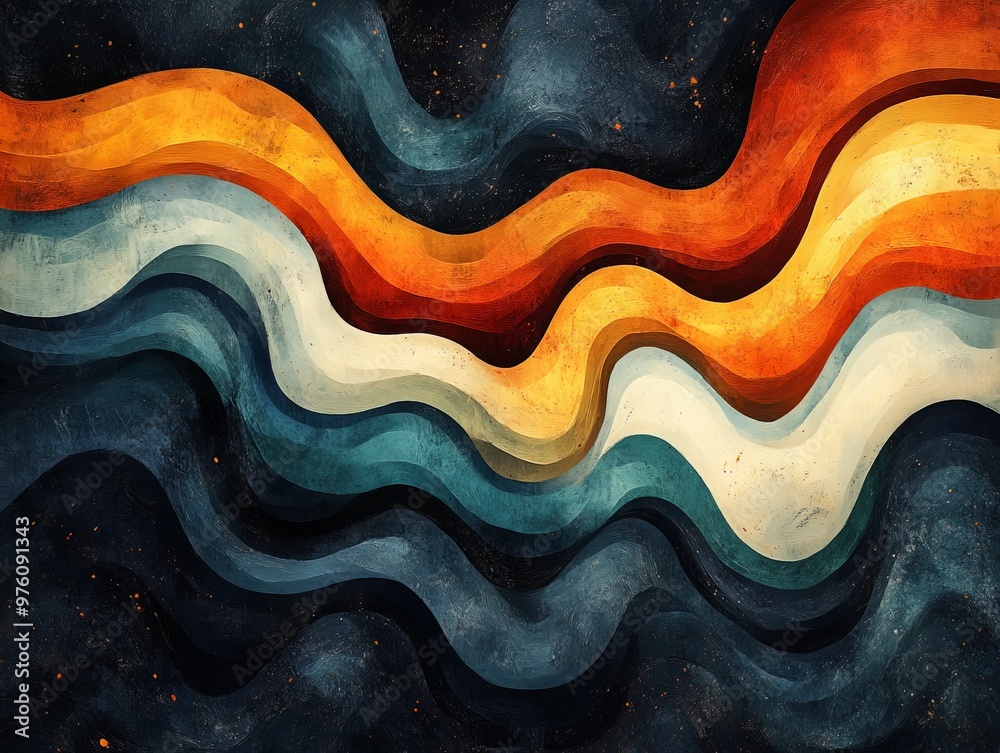 Aufkleber this vibrant image showcases a blend of abstract wavy lines in shades of orange and blue, creating a