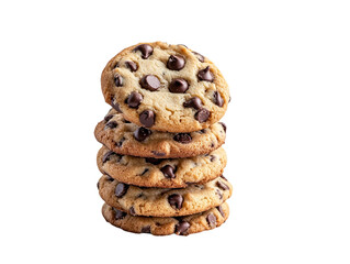 Fototapeta premium Stack of chocolate chip cookies, isolated on white background. PNG transparent.