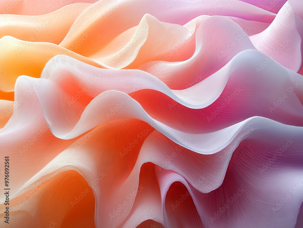 Poster This captivating abstract image showcases elegantly layered waves of color, creating a harmonious balance between vibrant hues and smooth textures, evoking a serene feeling.
