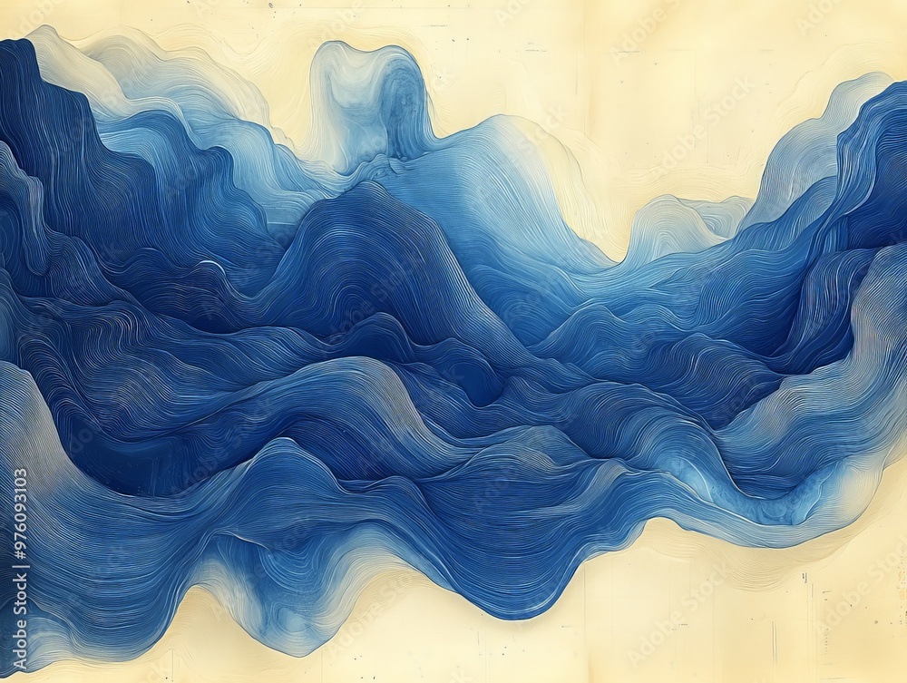 Poster A captivating image of blue abstract waves with a high level of detail, creating a sense of depth and movement perfect for artistic or digital projects.
