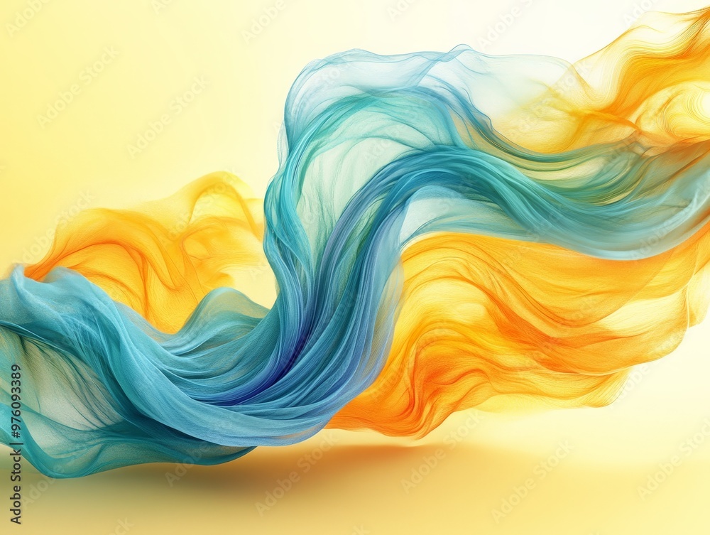Poster Bright, multicolored swirling waves dance against a vibrant gradient backdrop, creating an energetic and lively abstract image full of movement.