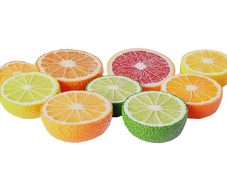 Assortment of citrus slices including orange, grapefruit, lime, and lemon. PNG transparent.