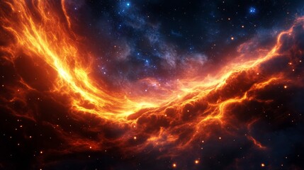 Cosmic Firestorm: A fiery nebula illuminates the cosmos, symbolizing creation, energy, passion, chaos, and the vastness of space.