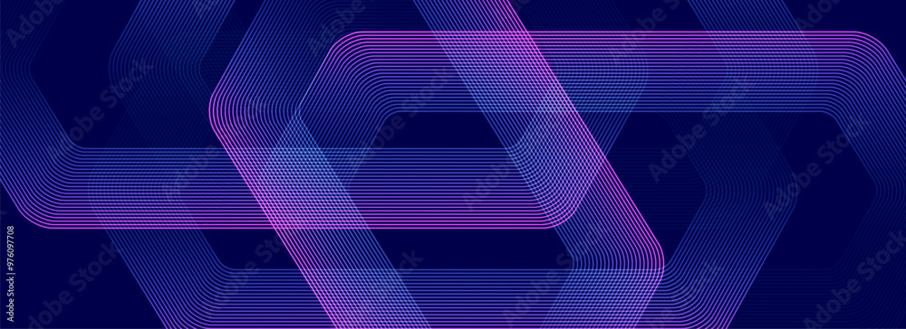 Poster abstract glowing hexagonal lines on dark blue background. digital futuristic technology concept. geo