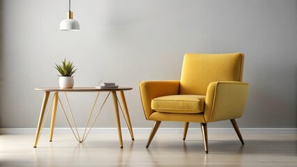 Modern mustard chair with a side table featuring sleek hairpin legs, perfect for contemporary interior design