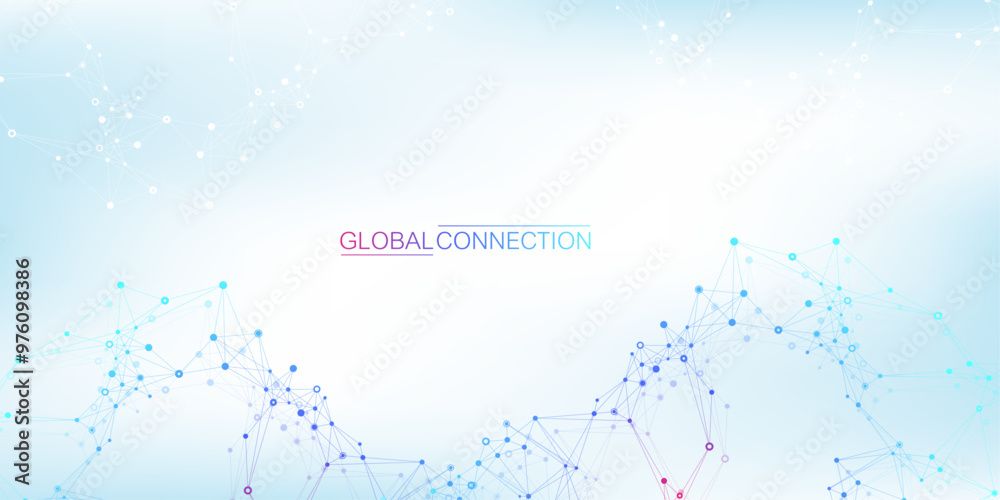 Aufkleber Global network connection banner design template. Header social network communication in the global business concept. Big data visualization. Internet technology