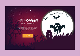Halloween background with bats and moon web landing page