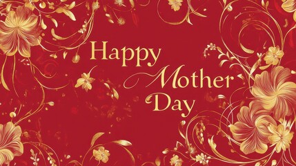 A vibrant banner celebrating Mother's Day with golden floral elements and clear text greeting