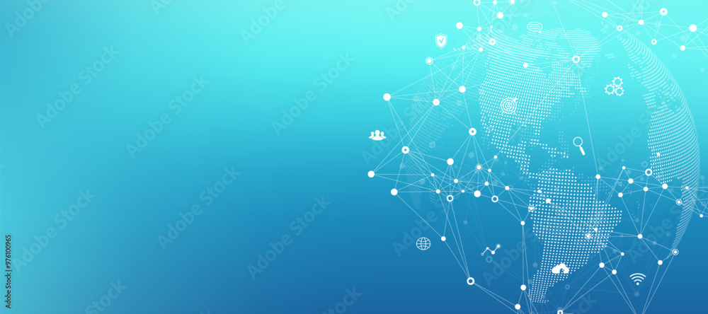 Poster Global network connection banner design template. Header social network communication in the global business concept. Big data visualization. Internet technology