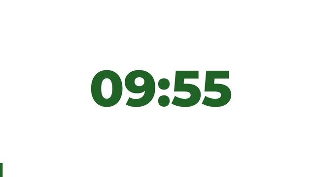 10 Minutes Countdown Timer, Green numbers on White background	
