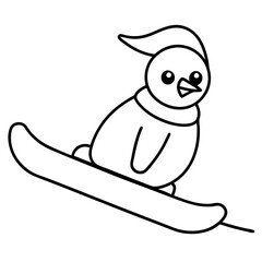 A cute penguin sliding down a hill on a sled, simplified with smooth lines vector
